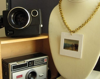 Cowboy with Horse Mountainside Necklace - vintage photograph slide 1964