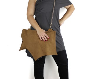 Chestnut Brown Suede Leather Jett Large Handbag - eco made from re-purposed leather