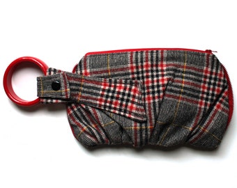 Plaid Wristlet Handbag - Red, Black, White and Mustard Plaid