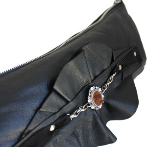 Black Leather Clutch Purse with Hand Strap / Upcycled Leather Wrist Clutch / Eco-friendly Haute Purse / Statement Clutch / Edgy Handbag