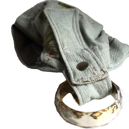 Floral Barkcloth Wristlet Bracelet Handbag / Pastel Seafoam Green Pink shops and Moss Green / One of a Kind Designer Made
