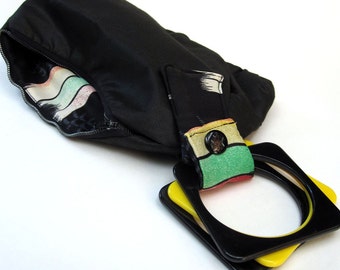 Black & Yellow Upcycled Bracelet Wristlet 80's Inspired Handbag