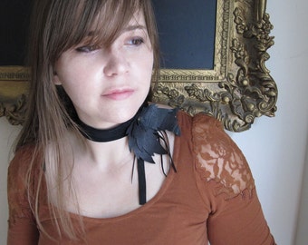 Black Leather Feather Choker