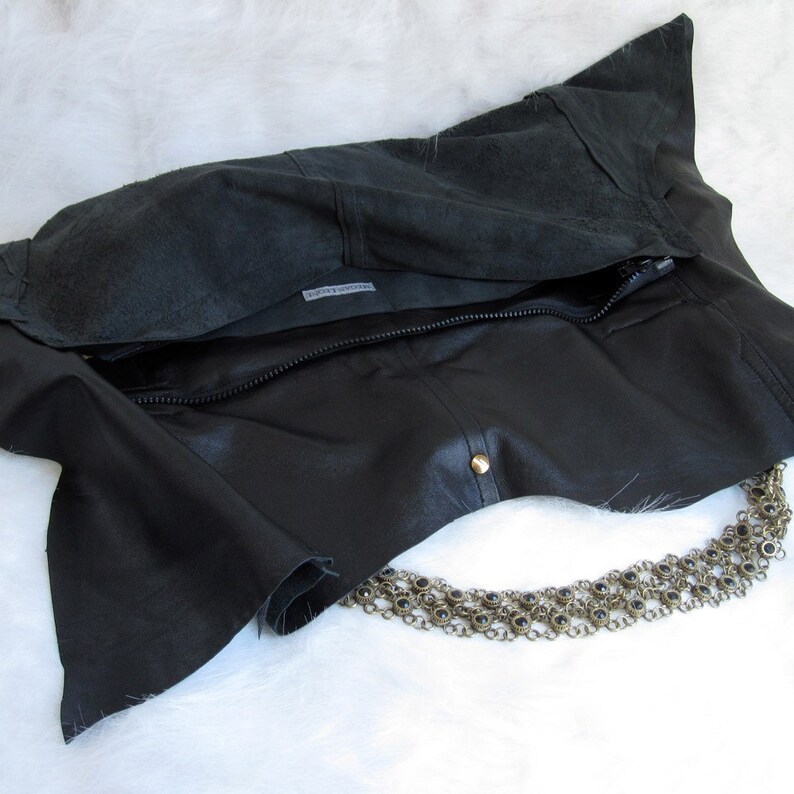 Charcoal Black Leather Lion's Head Handbag image 5