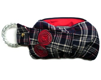 Wool Plaid Wristlet - Bracelet Handbag Navy, Red, and White