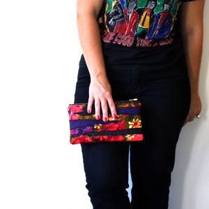 Floral and Zebra Canvas and Leather Zipper Small Bag