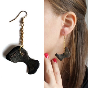 Evolution Black Petrified Wood and Chain Earrings