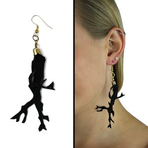 Gold Dusted Black Leather Branch Earrings