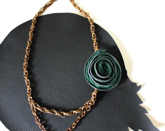 Zipper Necklace - Forest Green Zipper Rosette