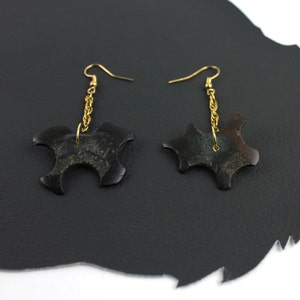 Black Wood & Gold Chain Asymmetrical Earrings