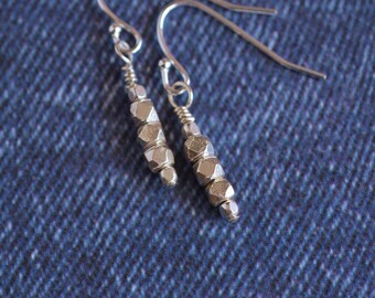 Great Everyday Solid Sterling Silver Nugget Earrings