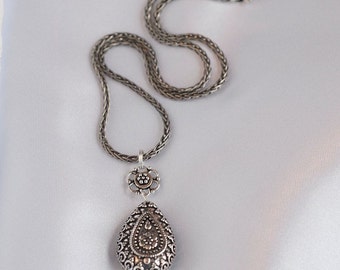 Intricate Thai Silver Teardrop Necklace