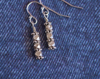 Beautiful Everyday Sterling Silver Solid Nugget and Daisy Earrings