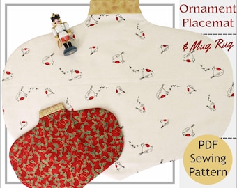 Ornament Shaped Placemat and Mug Rug | Place Holder Table Mat for Christmas Setting | PDF Sewing Pattern in Life-Size