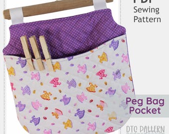 Peg Bag Pocket | Fabric Clothespin Laundry Caddy with Hanger or Cross-Body | PDF Sewing Pattern in Life-Size | Sustainable & Reusable