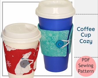 Coffee Cup Cozy | PDF Sewing Pattern in Life-Size | Easy Beginner | Student and Traveler Handmade Gift | Sustainable & Reusable
