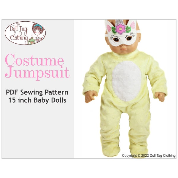 Costume Jumpsuit & Pajamas | Onesie - Sleepwear - Dress Up | PDF Sewing Pattern for 15 inch Baby and Twin Dolls