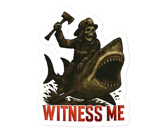 Grim Reaper Firefighter Riding Shark Sticker – Waterproof Vinyl Decal