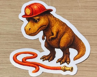 Dinosaur Firefighter Sticker: Durable Vinyl Decal