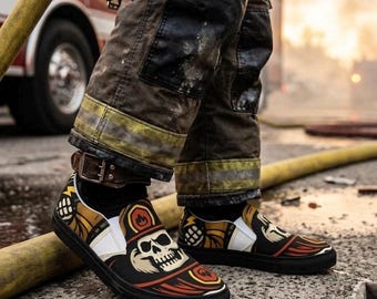 Men's Firefighter Skull Slip-On Canvas Shoes