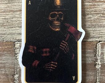 Firefighter Skeleton Vinyl Sticker: Durable Fireman Helmet Bumper Decal