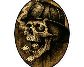 Smoking Skull Firefighter Helmet Sticker, Durable Vinyl Decal