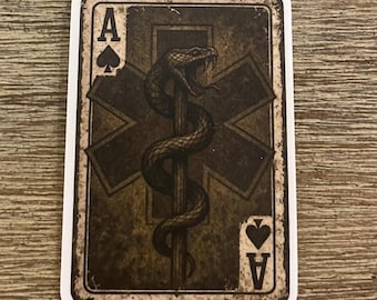 EMT Ace of Spades Sticker – Distressed Snake & Staff Medic Decal