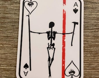 Thin Red Line Firefighter Skeleton Playing Card Sticker: Bravery Symbol Decal