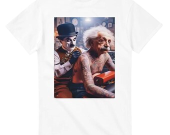 Charlie Chaplin Tattooed Einstein Funny Vintage Art Unisex T-Shirt - Gift for Tattoo Lovers and Art Fans