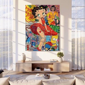 Canvas, Betty Boop, Pop Art Style, Wall Art, Retro Decor, Iconic Figure, Pop Culture, Gift for Fans, Colorful Design