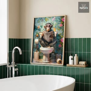 Monkey on Toilet Funny Bathroom Wall Art Print, Humorous Guest WC Decor Poster, Ape Restroom Sign, Gag Gift for Men, Printable Wall Art image 16