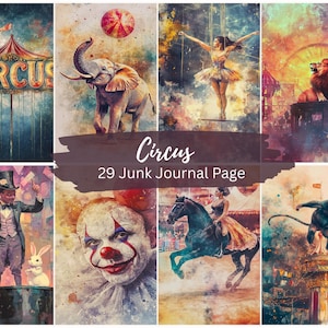 Circus Junk Journal Kit, Digital Scrapbook Paper, Clown Printable, Carnival Pages, Collage Sheet,