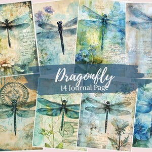 Dragonfly Junk Journal Kit, afdrukbare efemere bladen, digitaal papier voor scrapbooking, afdrukbare collagebladen, direct downloaden