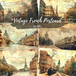 Vintage French Postcard Junk Journal Page , Vintage Journal Papers, Paris Junk Journal , Junk Journal Digi Kit, Printable Journal