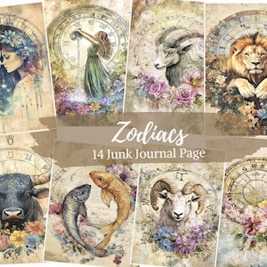 Zodiacs Junk Journal Page , Astrological Watercolor Journal Page , Horoscope Journal Papers, Junk Journal Digi Kit, Printable Journal