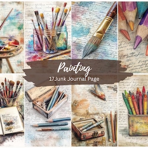 Página de diario basura de pintura y arte, papeles de diario vintage, diario basura de pintura, kit digital de diario basura, diario imprimible