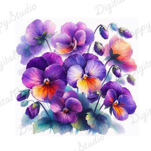 Conjunto de 19 imágenes prediseñadas de violetas, 19 archivos JPG de acuarela de alta calidad: para manualidades, diarios, álbumes de recortes y descarga digital.