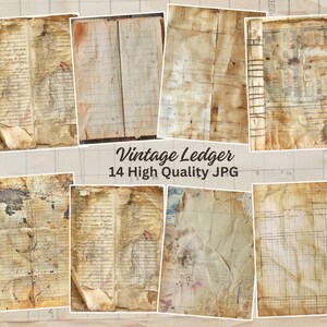 14 páginas de libro de contabilidad vintage (jpg), 14 acuarelas JPG de alta calidad: manualidades, postales, descarga digital, cartas manuscritas