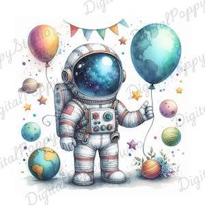 11 Astronaut Clipart Bundle, Birthday Clipart,  digital clipart, High Quality JPG, Printable Watercolor Image, Digital Graphic, Card Making