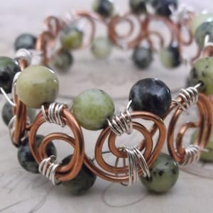 Silver, Copper, and Serpentine Coil Cuff Bracelet