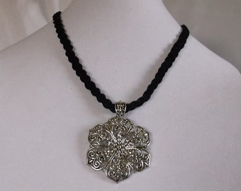 Suede & Persian Flower Necklace with Magnetic Clasp