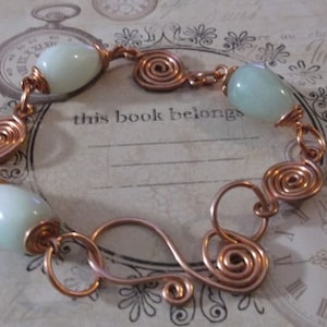 Copper and Jade Gemstone Spiral Tribal Bracelet