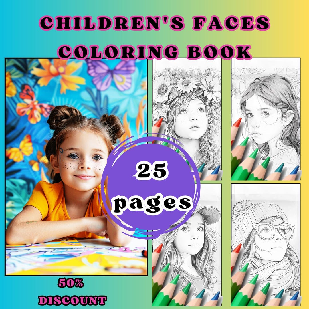 25 Children's Face Coloring Page, Portraiture Photography, Grayscale ...