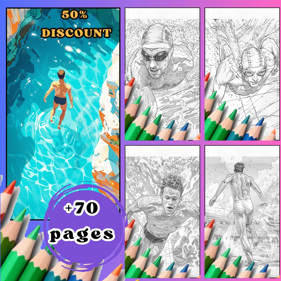 Swimming Coloring Page, Adults Coloring Page, Sports Coloring Sheet, Swimming Pool Coloring Page ...