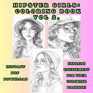 Bundle 65 Hipster Girls Coloring Page, Adults Coloring Pages, Cute Kids ...
