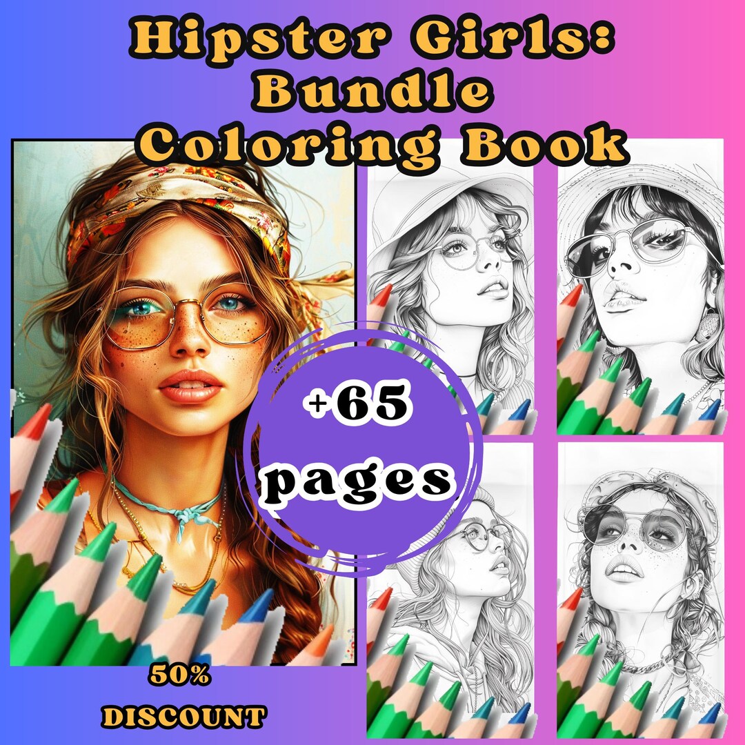 Bundle 65 Hipster Girls Coloring Page, Adults Coloring Pages, Cute Kids ...