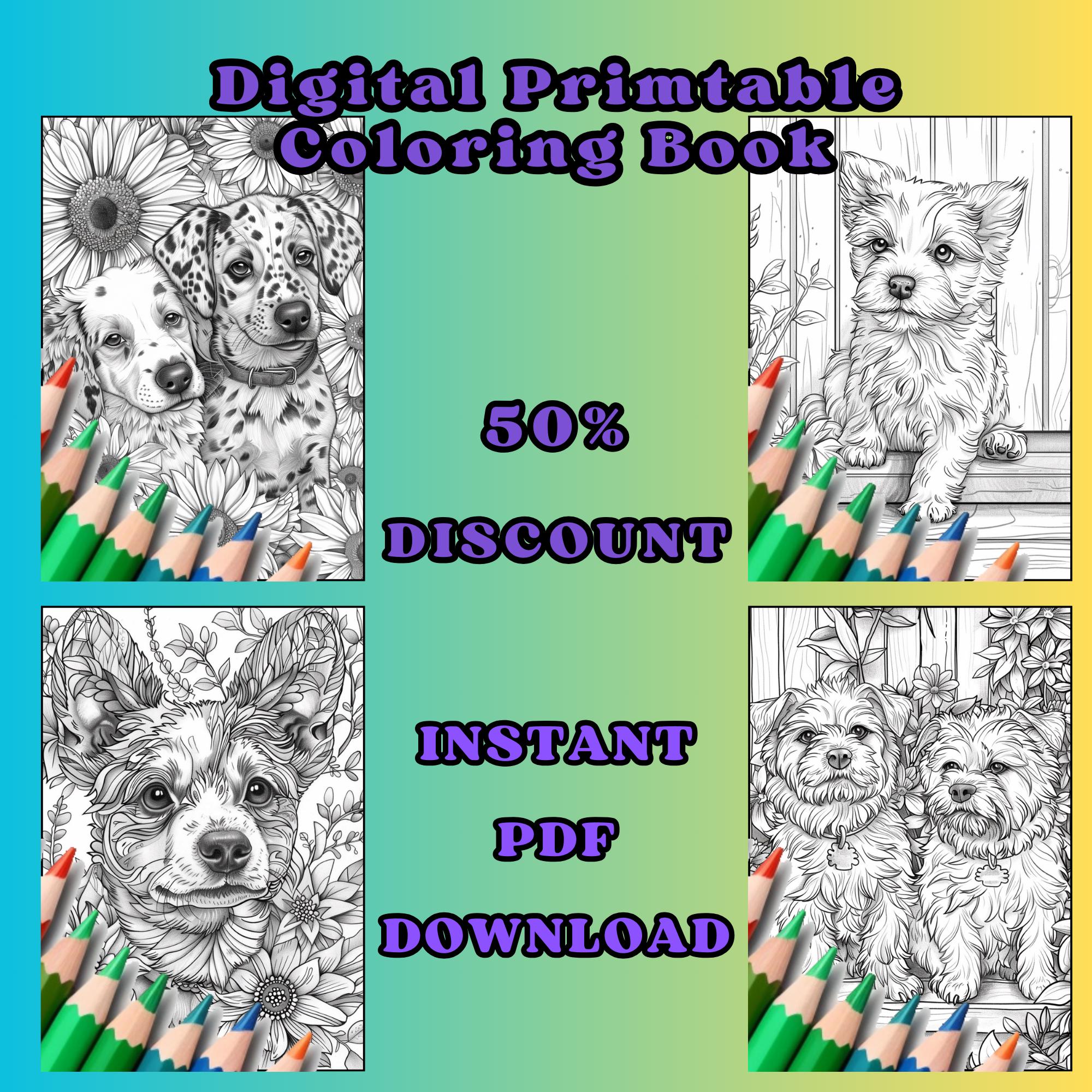 35 Puppies Coloring Page, Cute for Kids Coloring Sheets, Cat and Dog