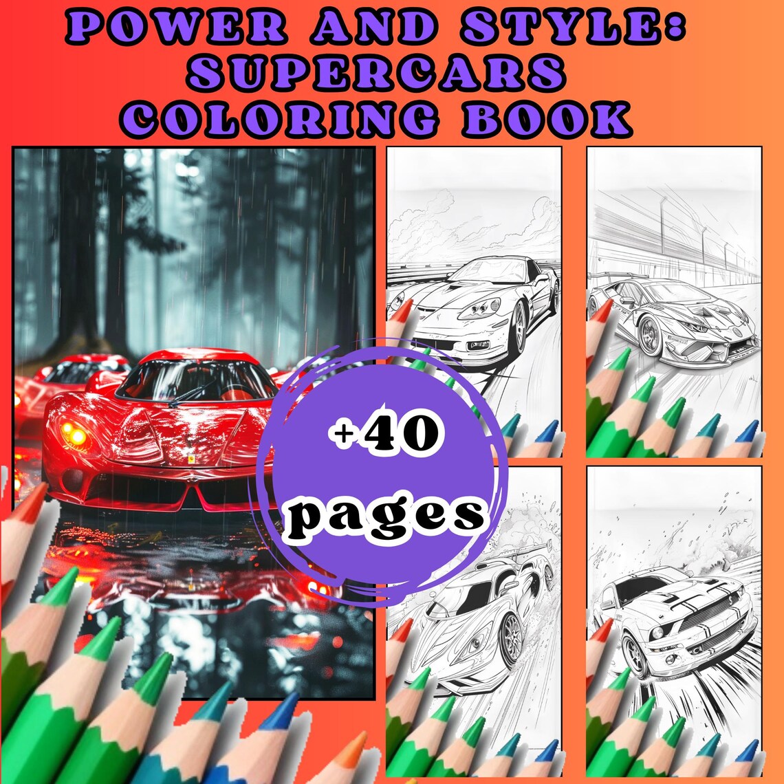 40 Supercars Coloring Page, Cute Cars Kids Coloring Sheets, Porsche