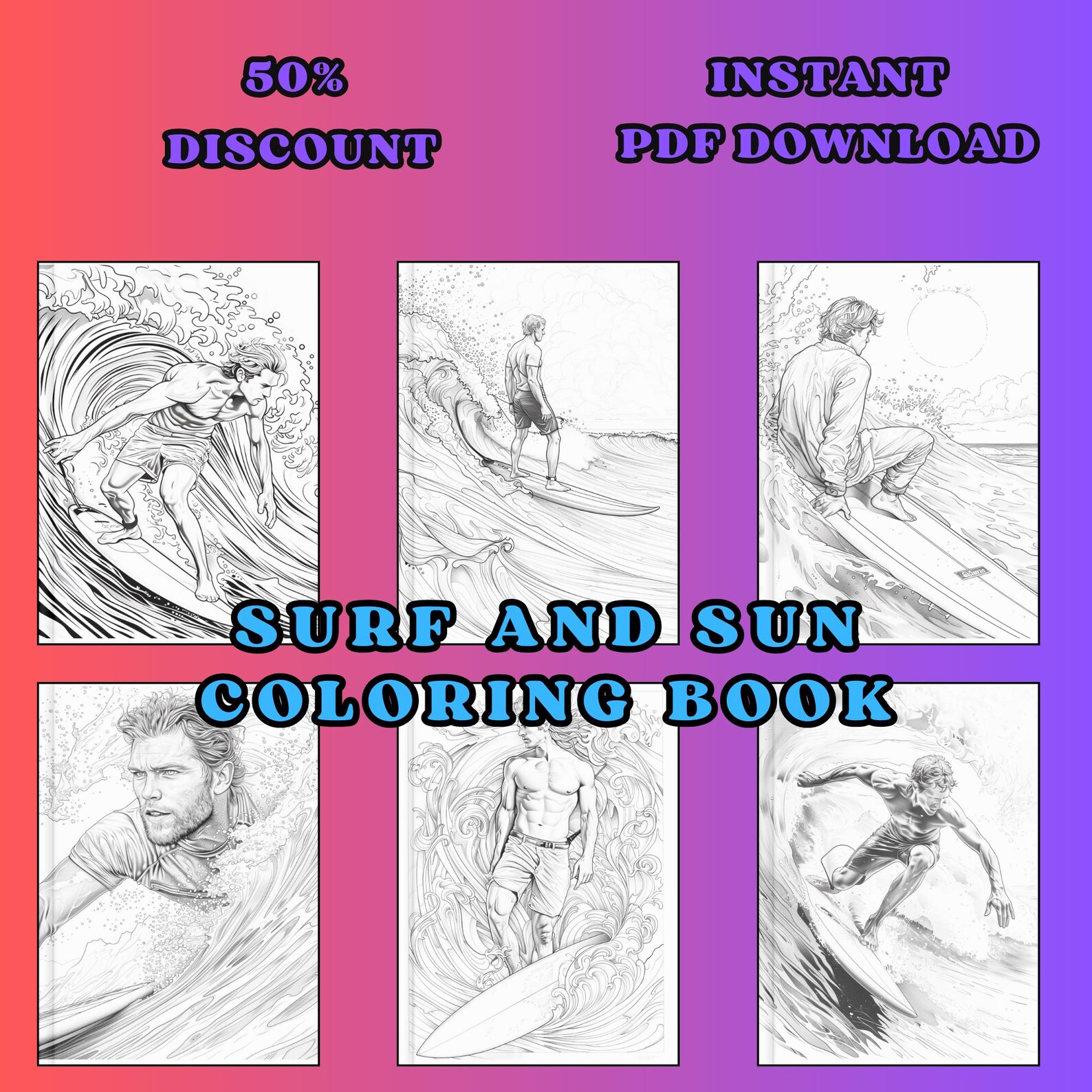 Surf Coloring Page, Adults Coloring Page, Sports Coloring Sheet ...