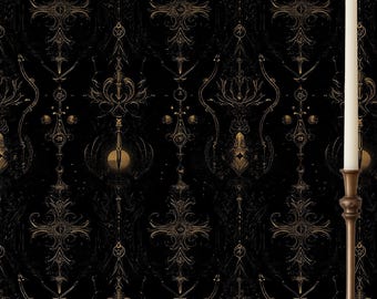 Gothic Academia Wallpaper, Dark Victorian Mural, Black Art Nouveau Peel and Stick, Moody Vintage Wall, Luxury Library Style
